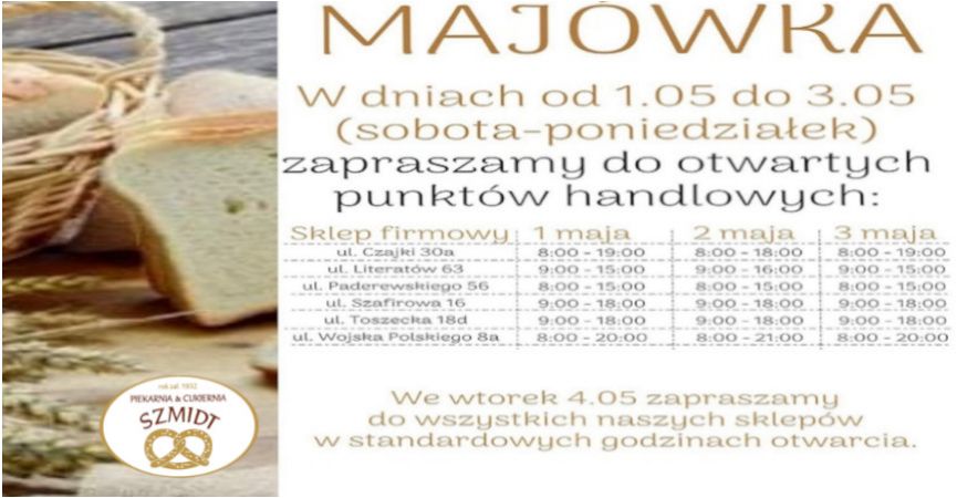 Majówka - godziny otwarcia